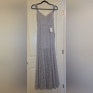 Lulu's Soft Gray Sheer Lace Low Back Dress - NWT - Size Small